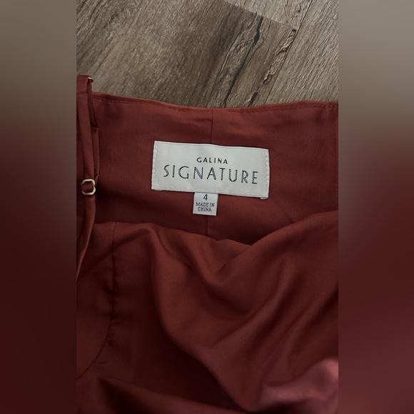 David's Bridal Dress | Charmeuse Draped One-Shoulder with Slit in Cinnamon - Picture 7 of 9